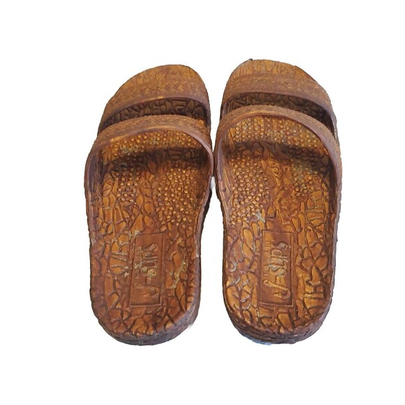J Slips Womens Sz 6 Hawaiian Sandals Flip Flops Rubber Textured Brown Slides - Picture 2 of 7